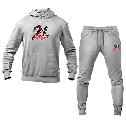 Men's 21 Savage Music Logo Hoodie Joggers Set