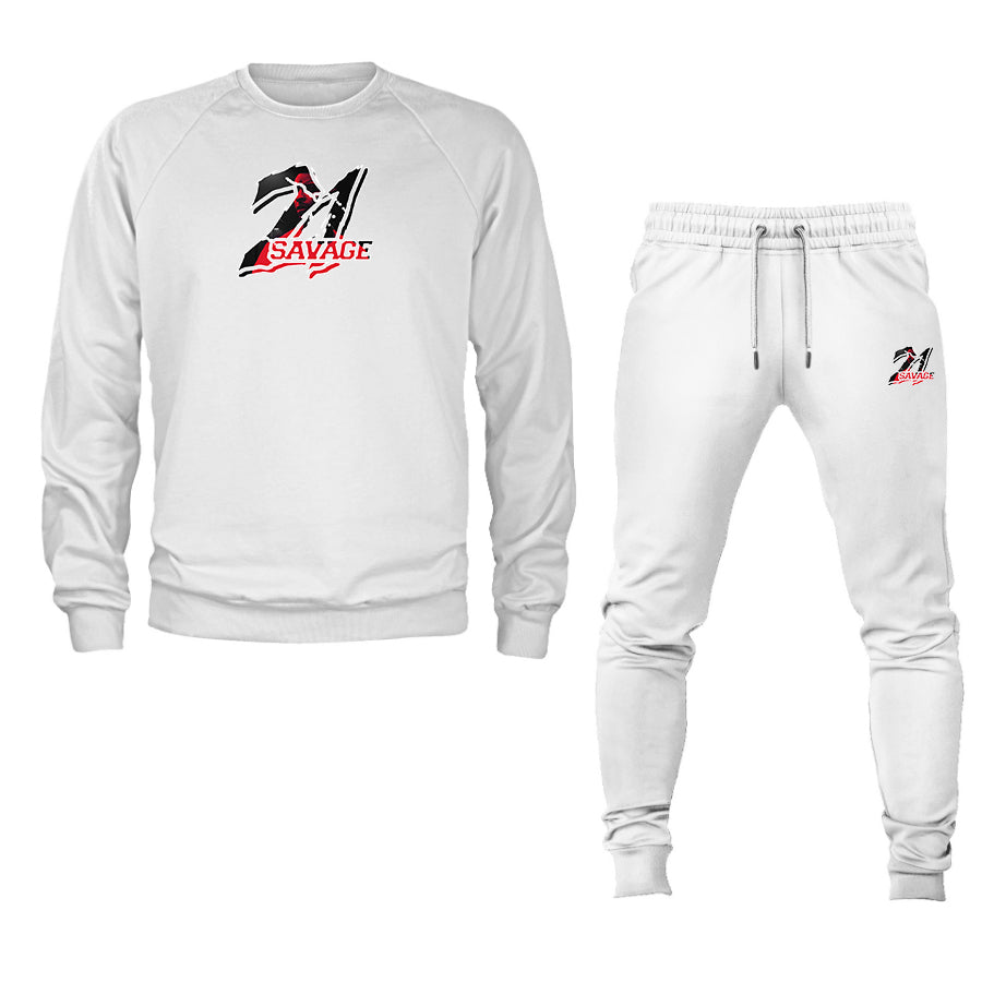 Men's 21 Savage Music Logo Crewneck Sweatshirt Joggers Suit