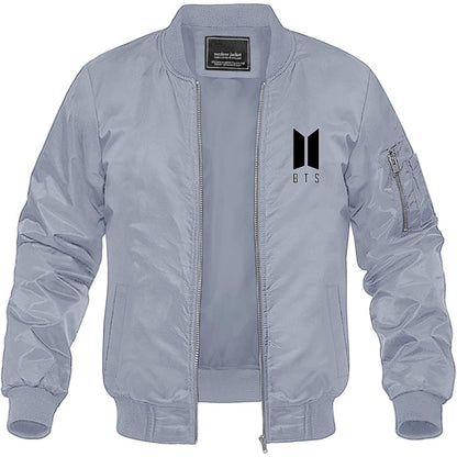 Men's BTS Music Lightweight Bomber Jacket Windbreaker Softshell Varsity Jacket Coat