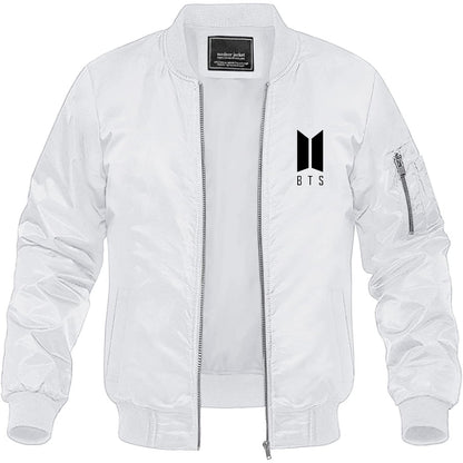 Men's BTS Music Lightweight Bomber Jacket Windbreaker Softshell Varsity Jacket Coat